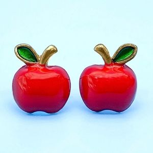 Red Apple Earrings Stud Post Back Red Novelty Fruit Jewelry For Teachers Gifts